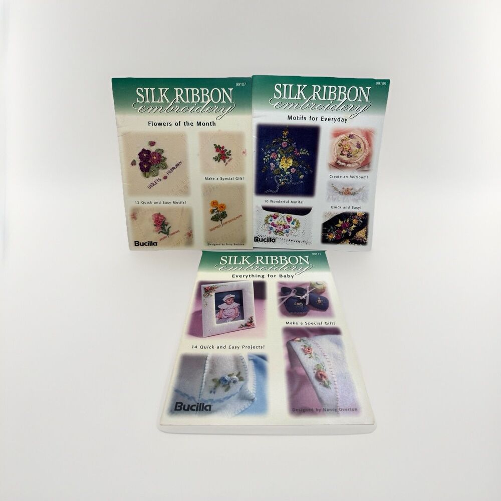 Bucilla Silk Ribbon Embroidery Lot 3 Pattern Books Baby Flowers Motifs Everyday